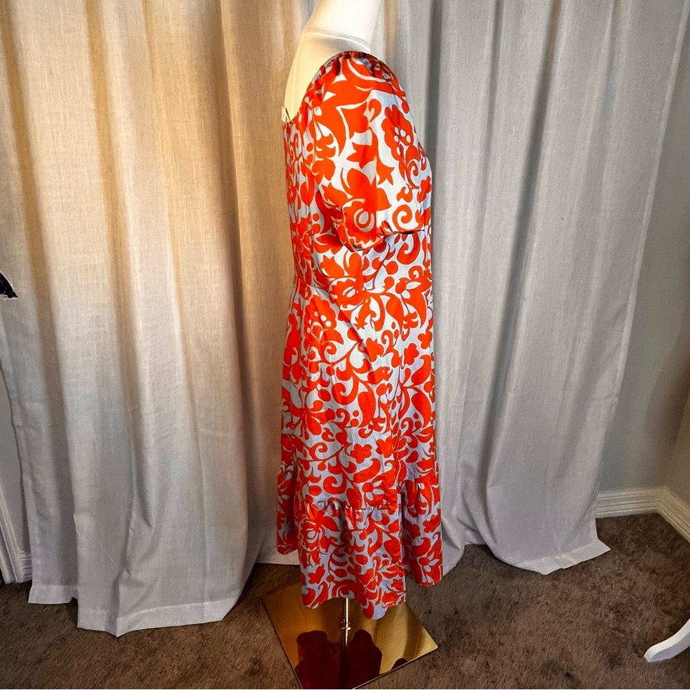 Talbots Summer Spring Orange and White Jacobean Puff Sleeve Midi Dress NWT - Picture 5 of 10